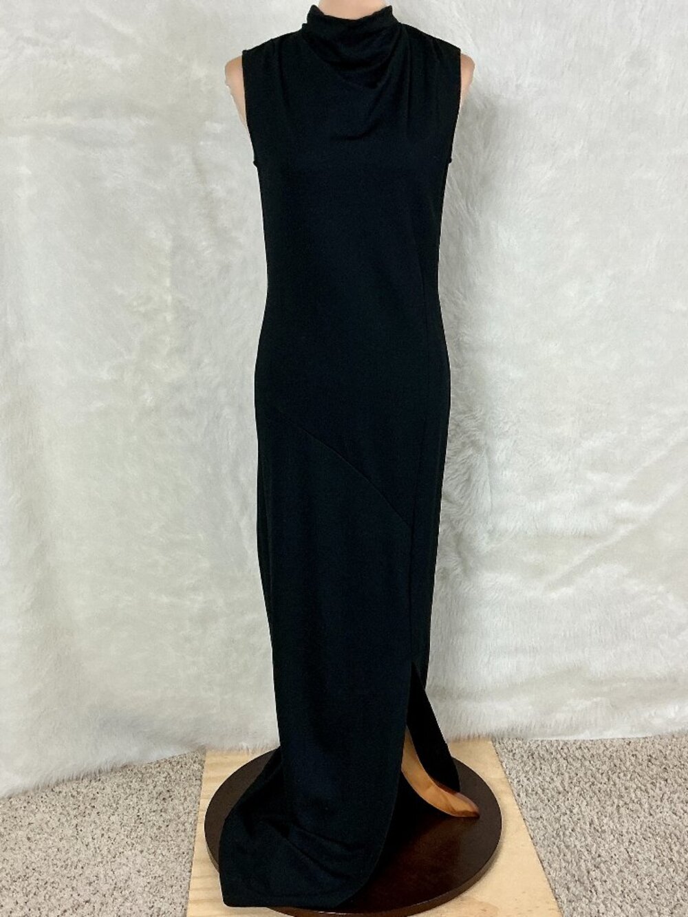 Marcella NYC Black Ponte Sleeveless Mock Neck Ulla Evening Maxi Dress L